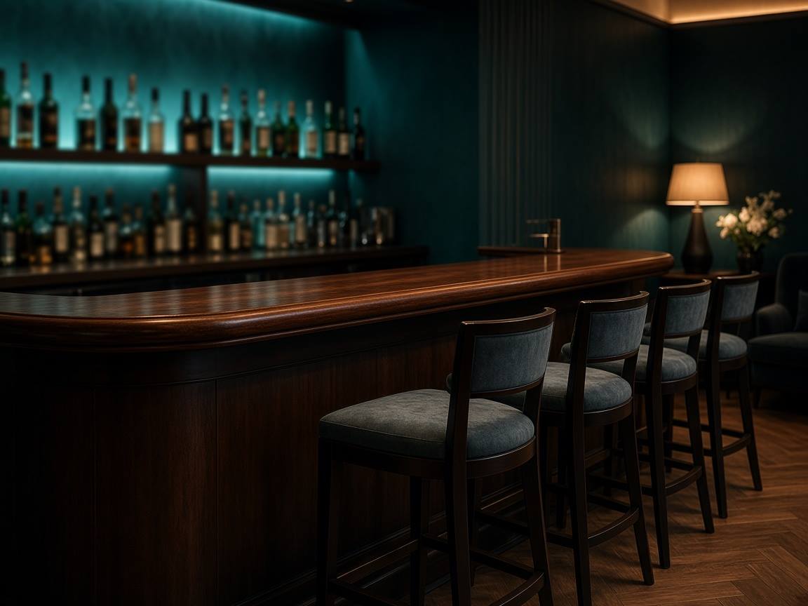 Bar lounge — pusty kontuar i wysokie siedziska
